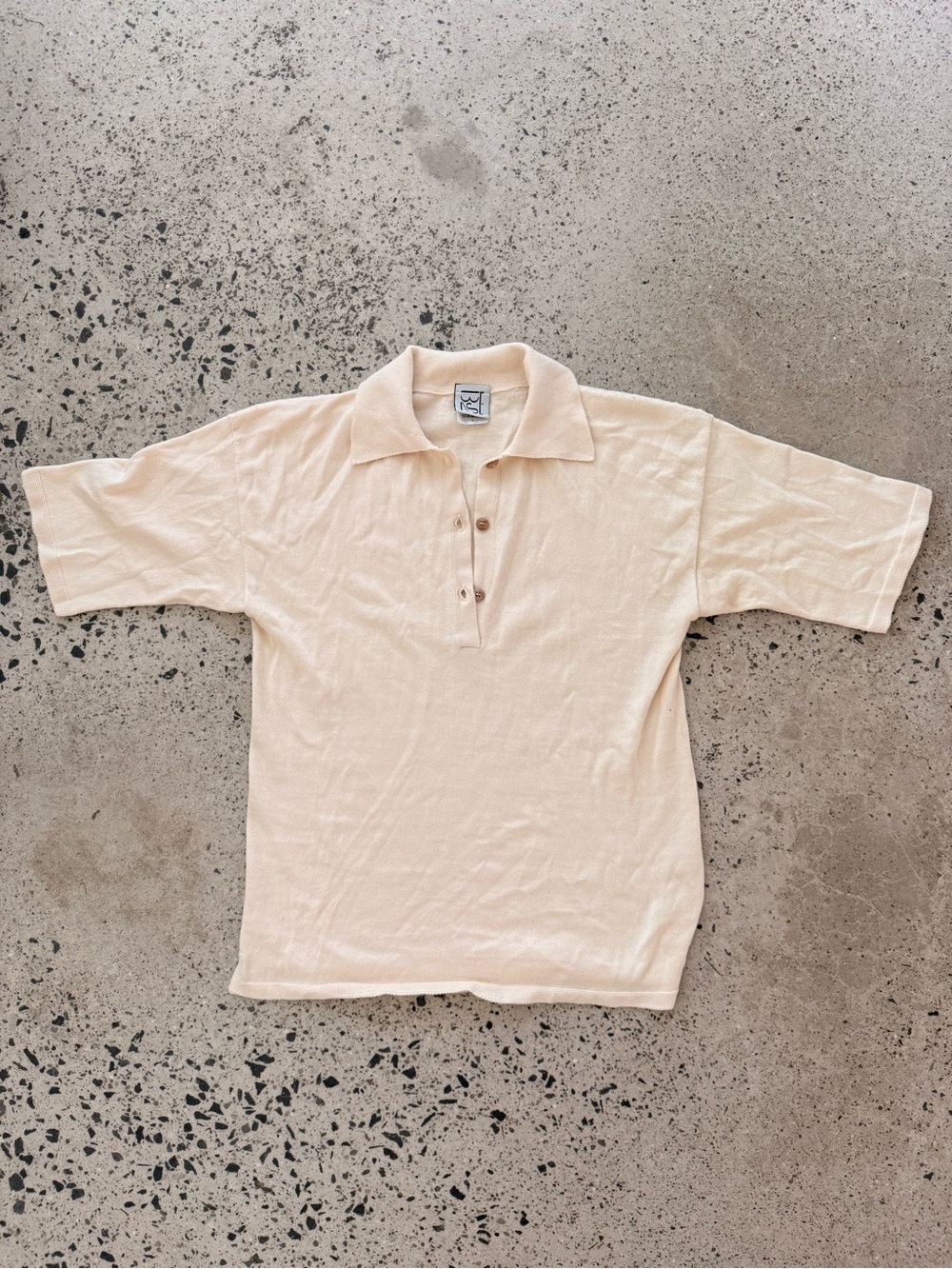 Baserange Organic Cotton Knit Polo Top – Cream – Size Small